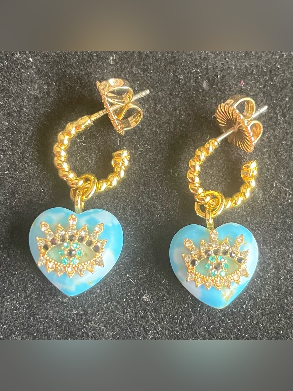 KURT GEIGER
Gold-Tone 
Turquoise Heart 
Chrystal 
Evil Eye Earrings
NWT